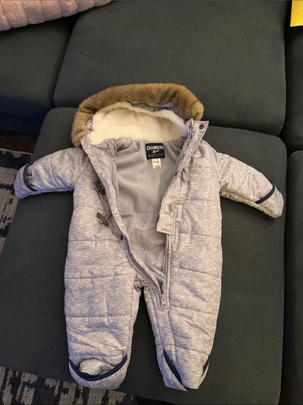 OshKosh B'gosh Heather Gray Fleece-Lined Baby One-Piece Snowsuit